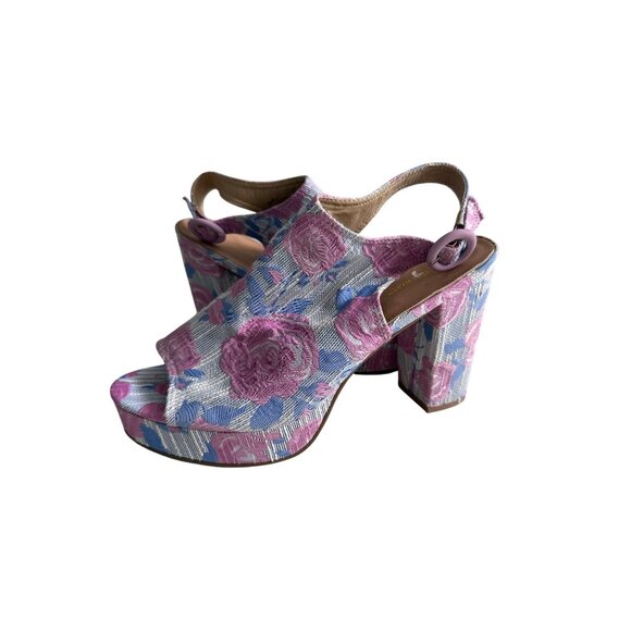 ASHLEY STEWART Rose Print Platform Slingback Heels Size 11W - Picture 12 of 12